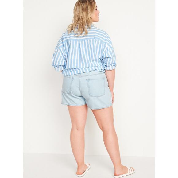 Old Navy High-Rise Slouchy‎ Straight Jean Shorts Distressed Light Wash Size 20 - Picture 2 of 13